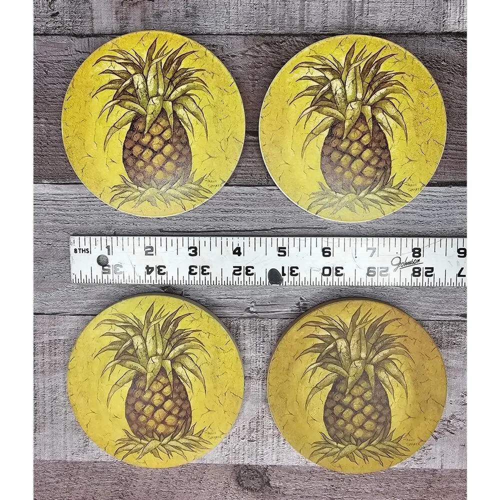 Set 4 PINEAPPLE Round Coasters Absorbent Stone Vintage Gift Housewarming